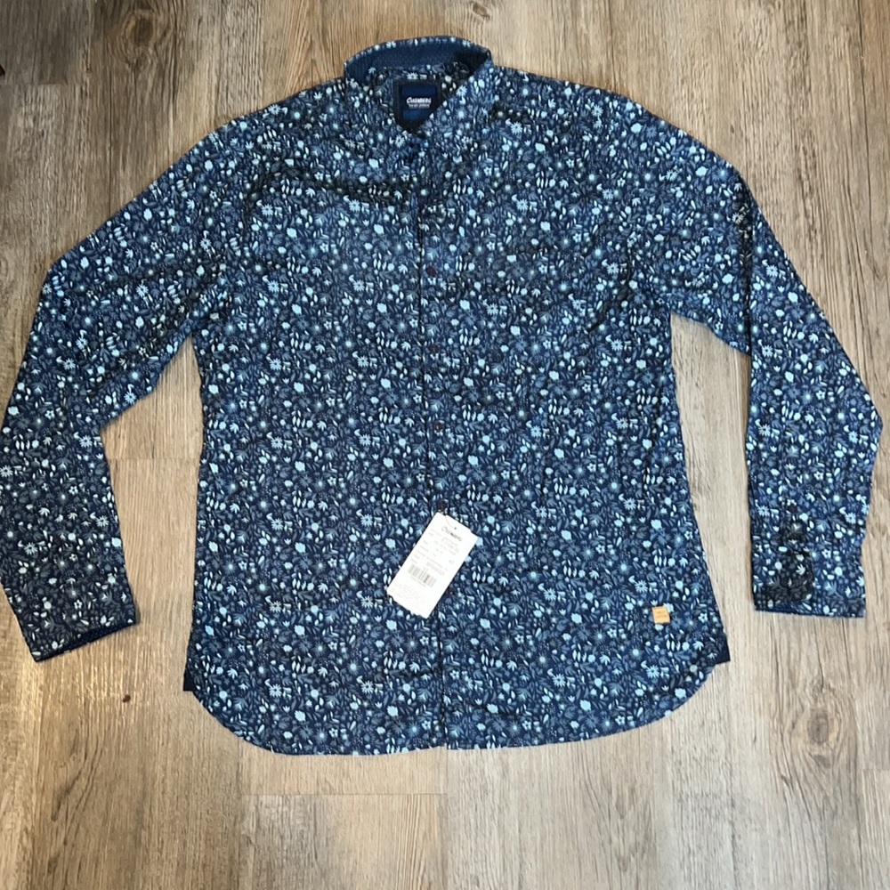 ✔NWT Oxemberg Beach Pebble men' floral pattern Hawaiian botton down shirt size L